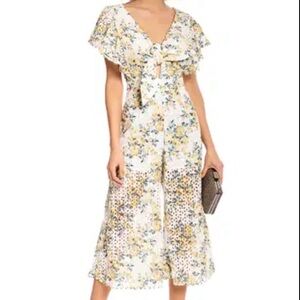 La Maison Talulah by A-Motion Floral Eyelet Midi Dress Beaded Trim Size S